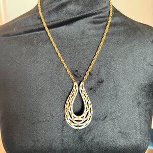 Vintage Signed Trifari White Enamel Statement Pendant Necklace